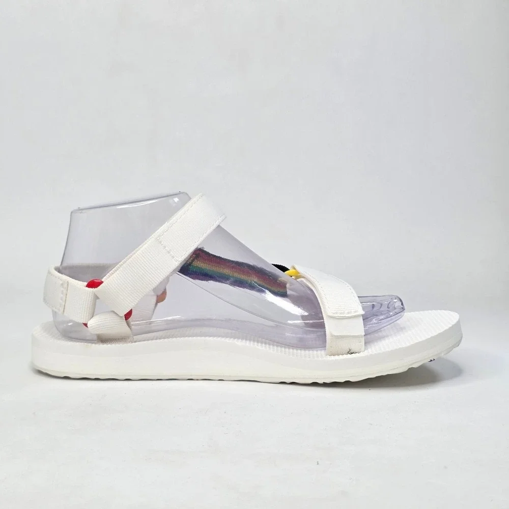 Teva Original Universal Pride Sandals Women's Size 9 White Rainbow Straps Shoes